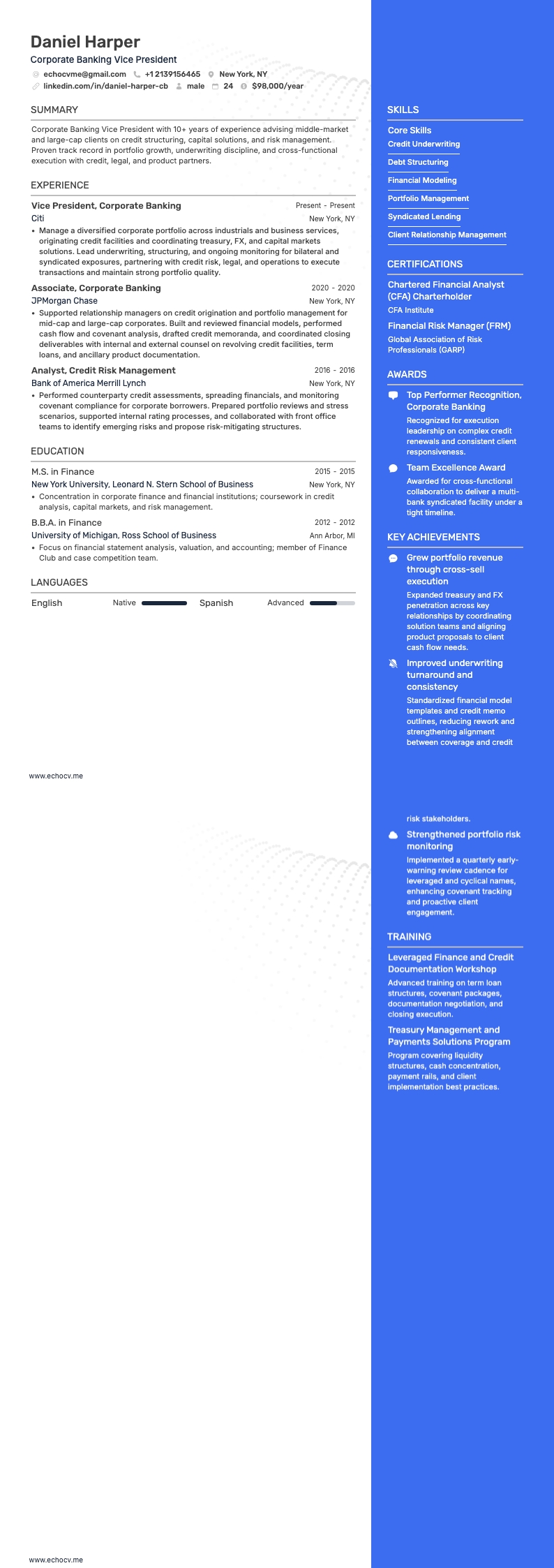 Vista previa completa de Vicepresidente de Banca Corporativa