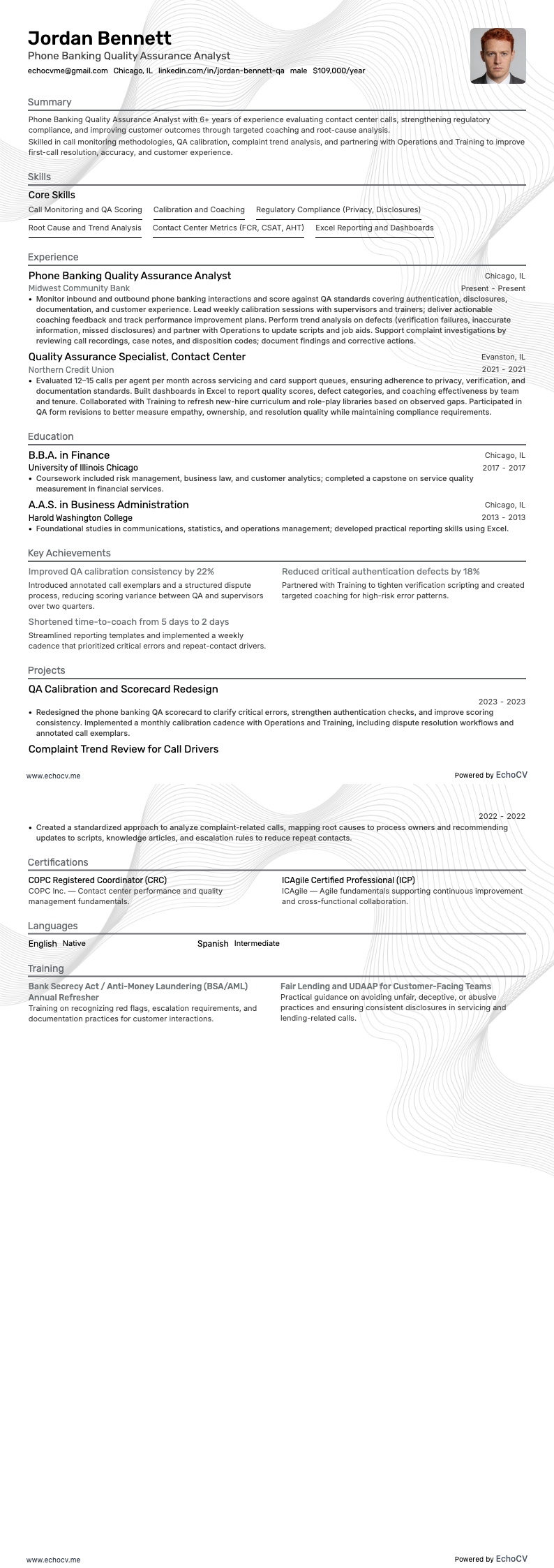 Phone Banking resume example