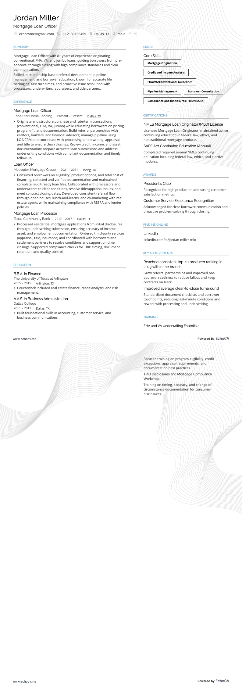 Conseiller en prêts resume example