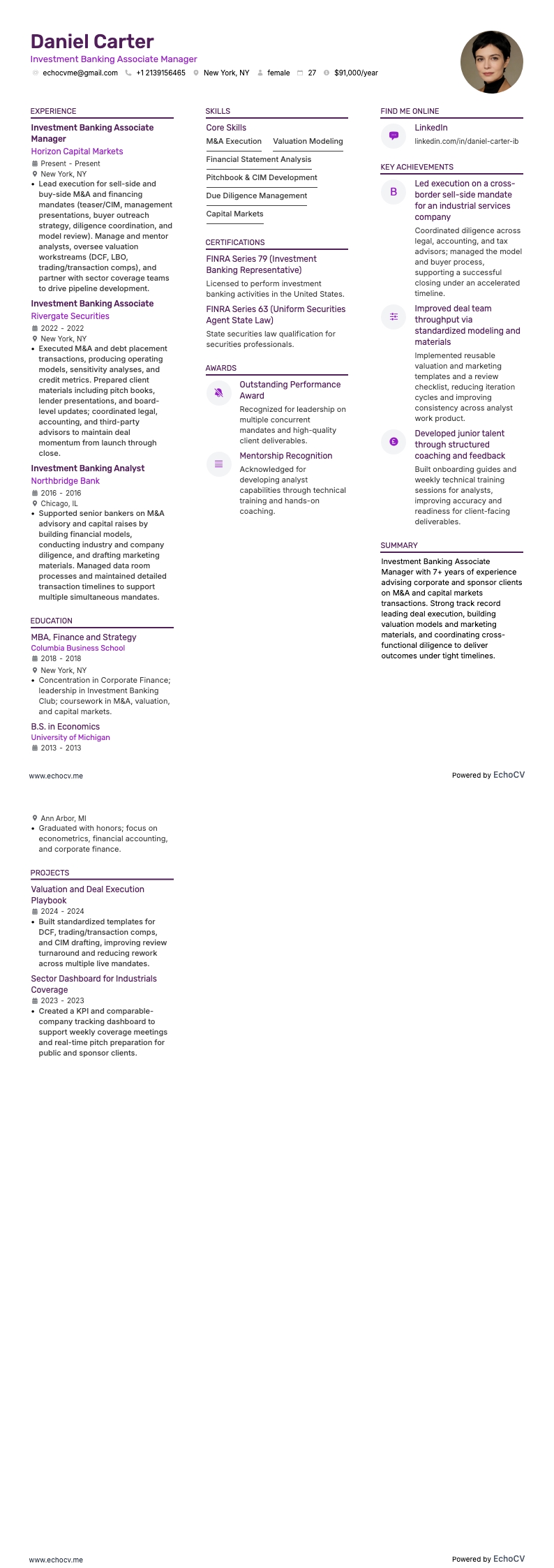 Investment Banking Associate Manager full preview