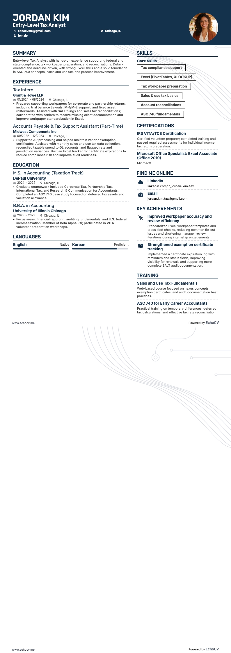 Skatteanalytiker på ingångsnivå