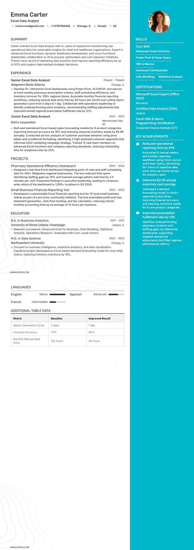 Data-analist resume example