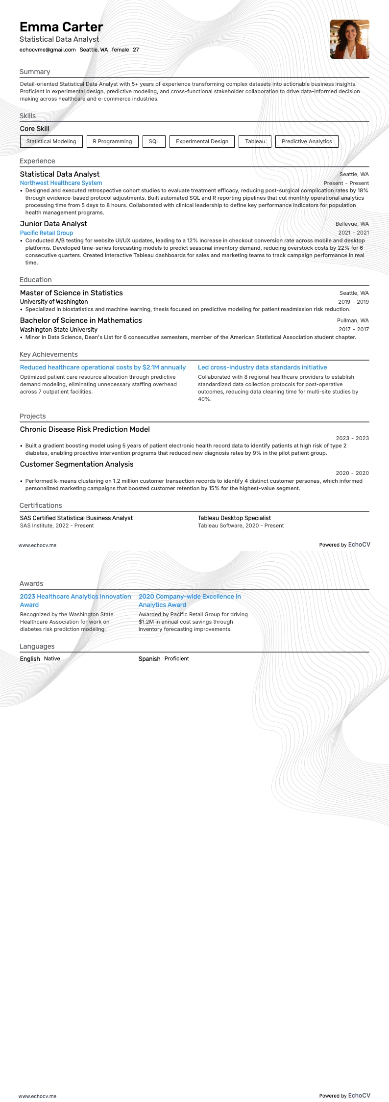 Statistisch data-analist example resume
