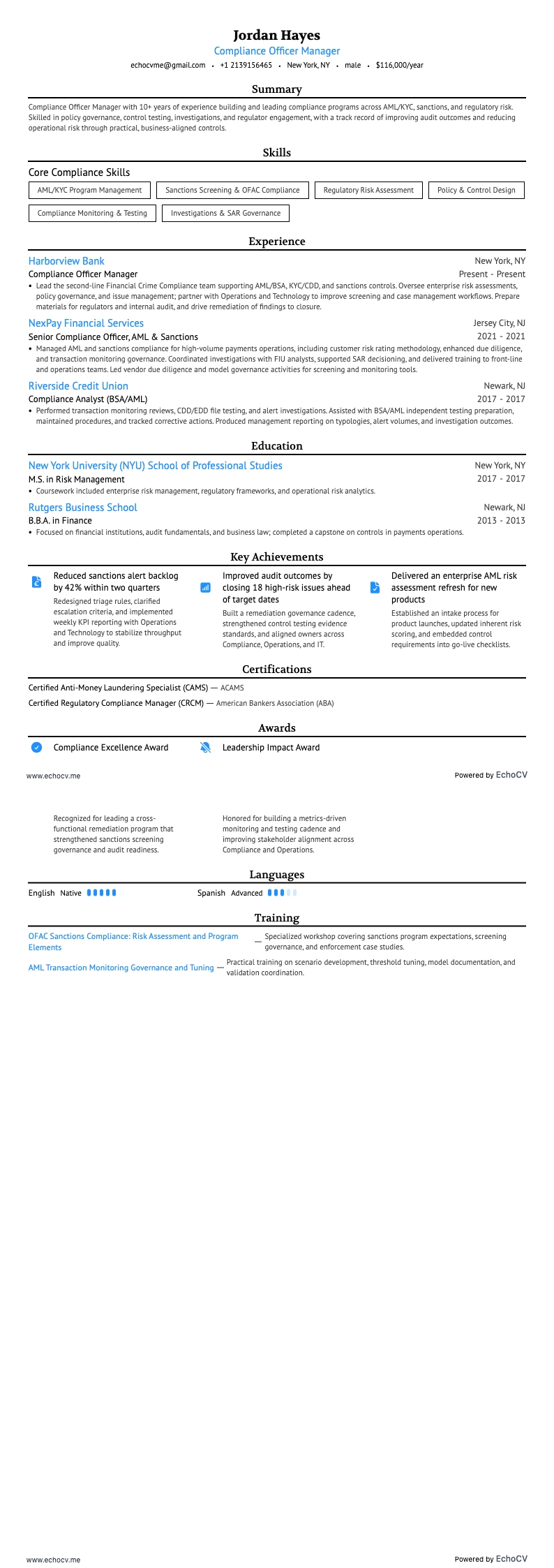 Compliance Officer Manager full preview