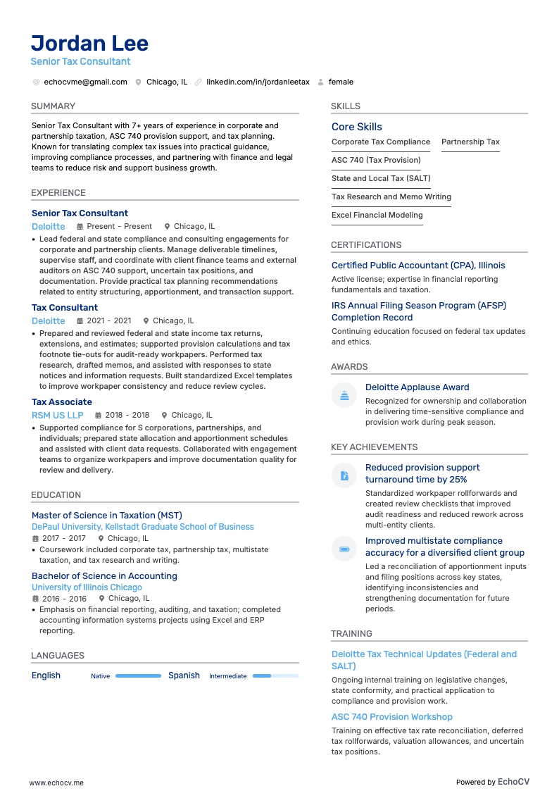 Deloitte Senior Tax Consultant full preview