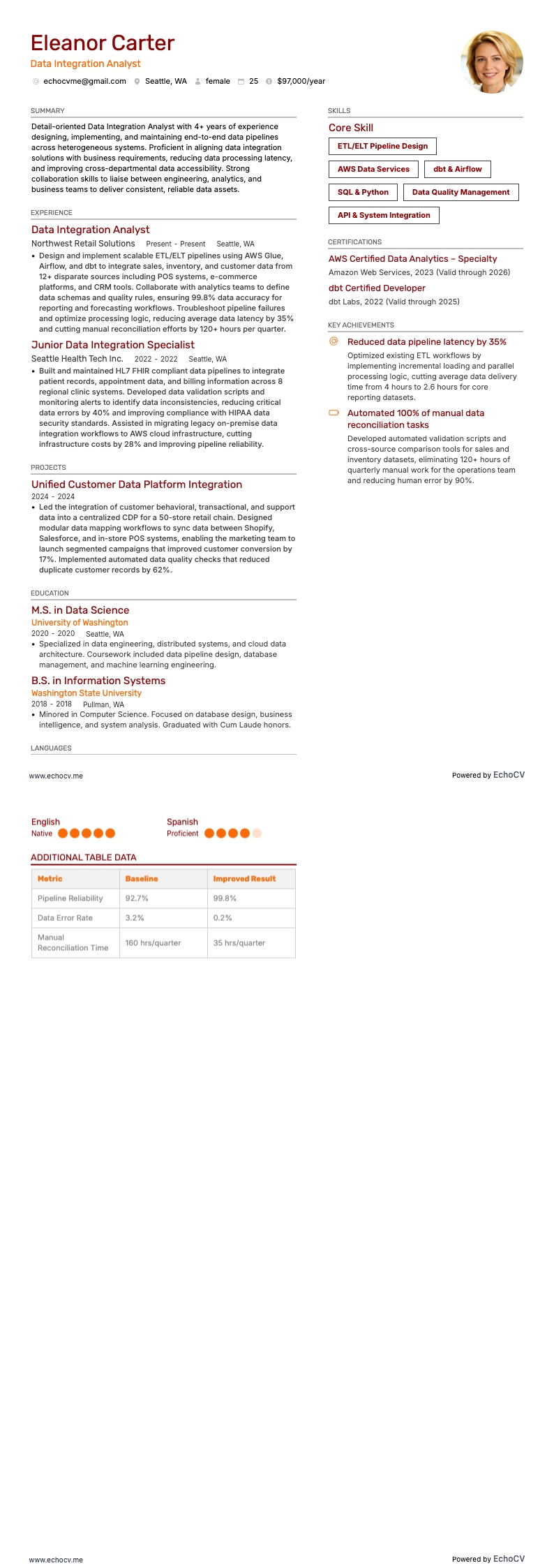 Data-integratieanalist example resume