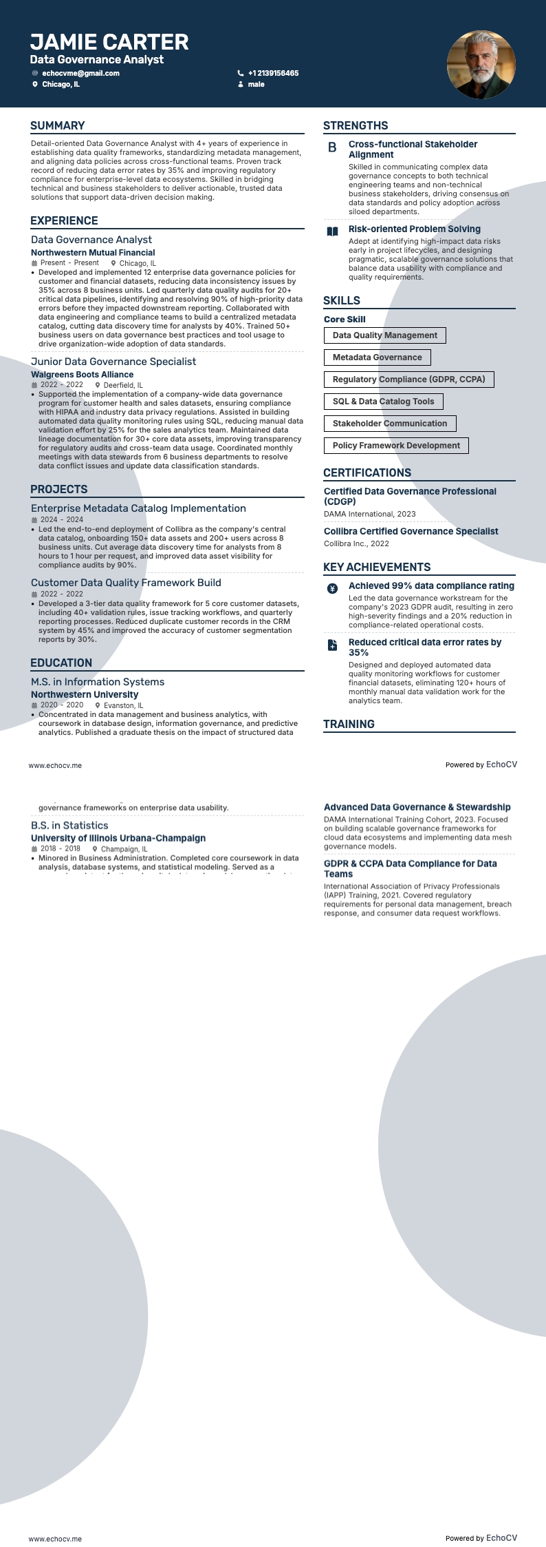 Data Governance-analist example resume