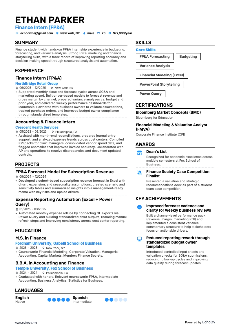 Finance Intern (FP&A) full preview