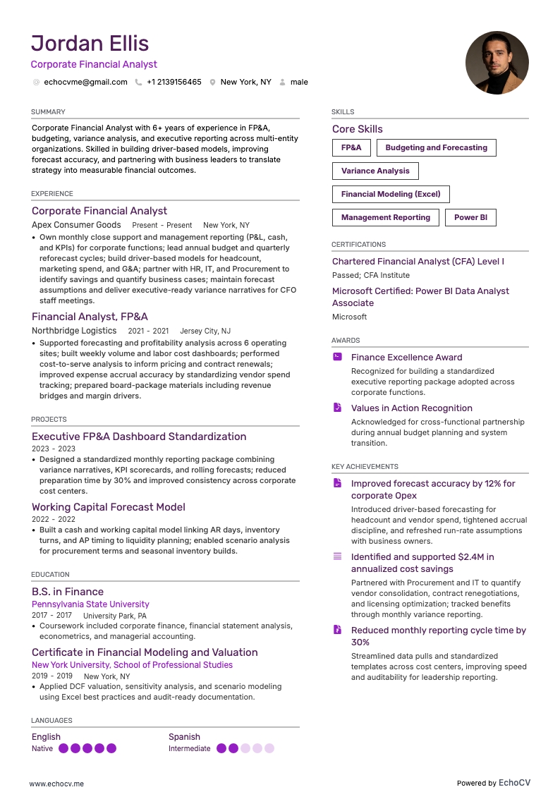 Corporate Financial Analyst full preview