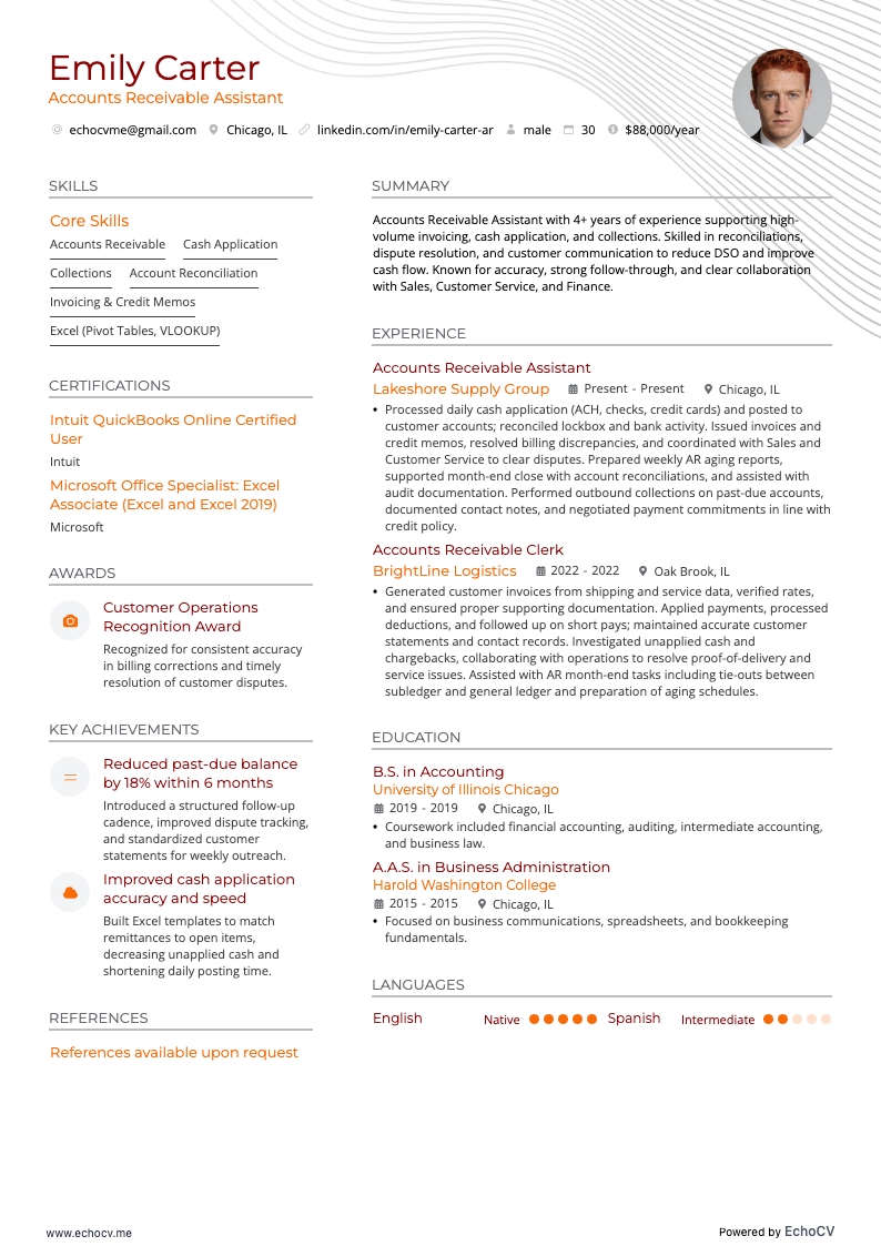 Accounts Receivable Assistant example resume