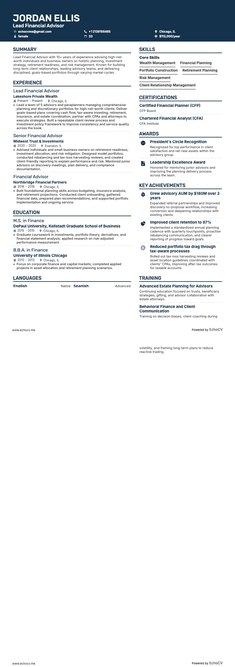 Lead Financial Advisor full preview