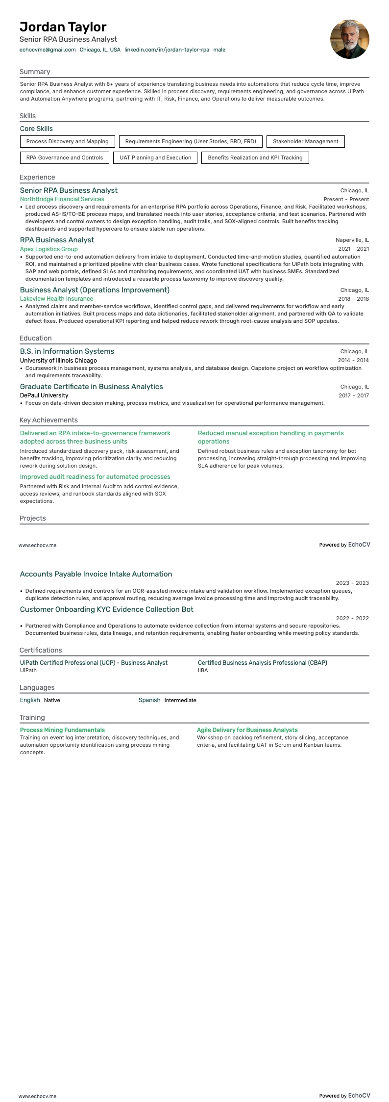 Anteprima completa di Business Analyst RPA Senior