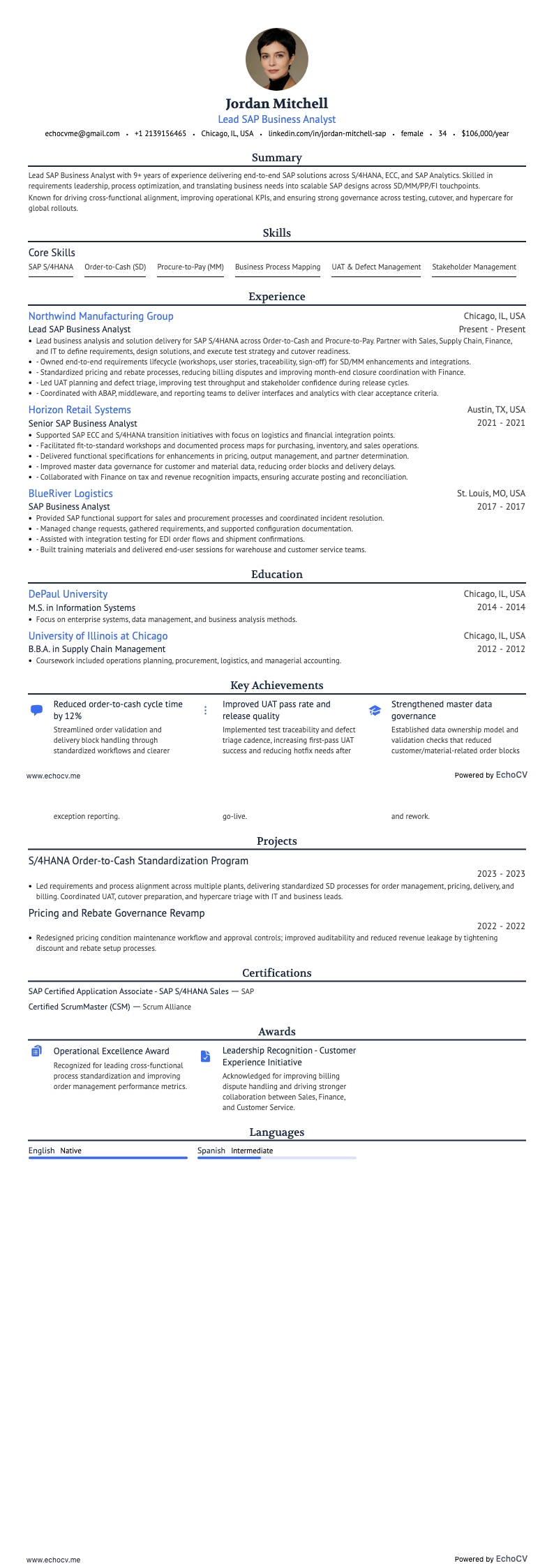 Lead SAP Business Analyst full preview