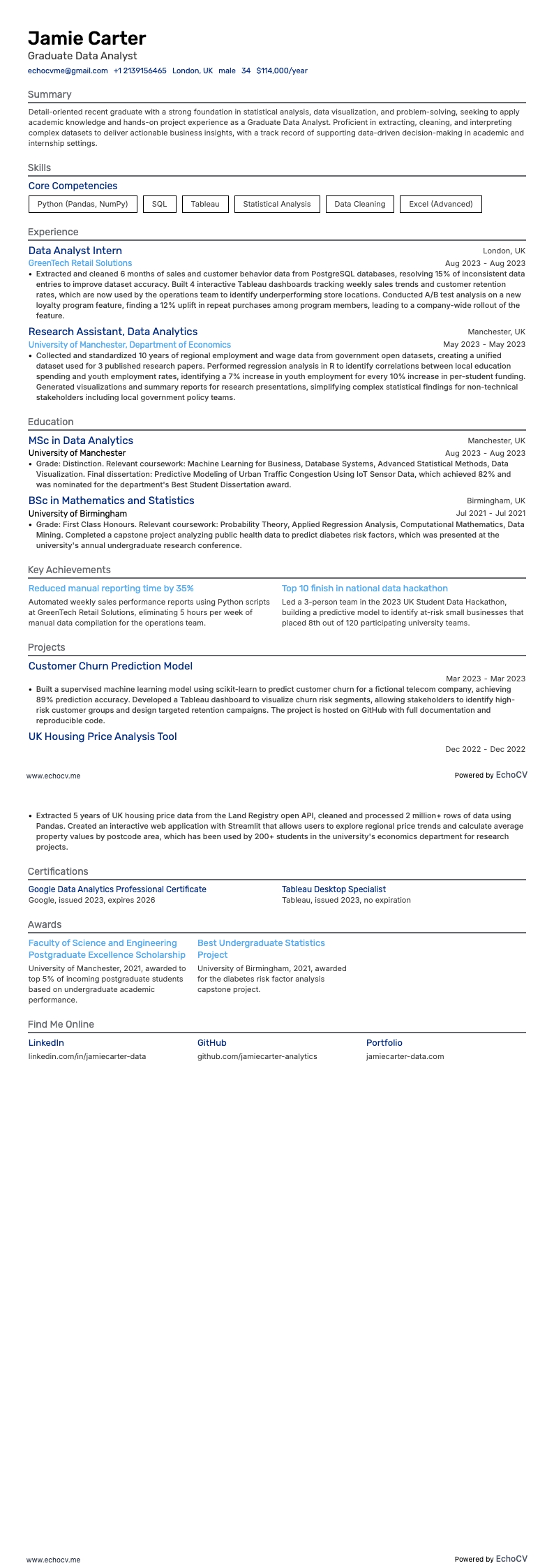 應屆資料分析師 example resume