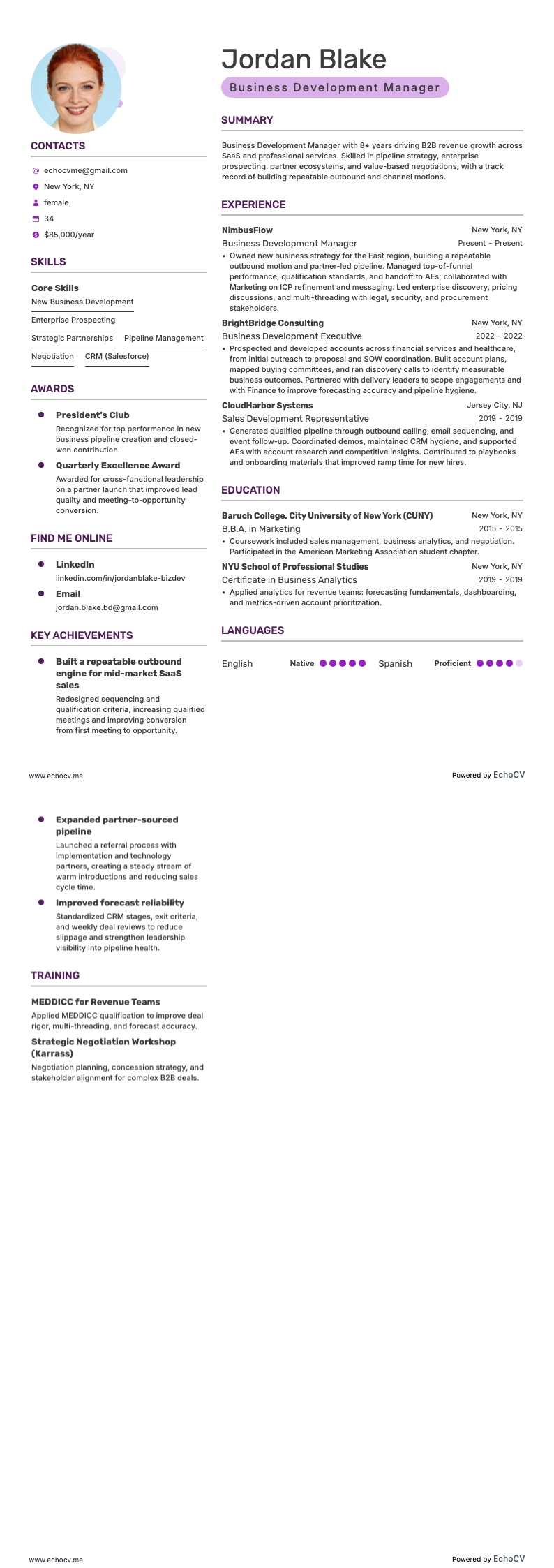 Responsabile dello sviluppo commerciale resume example