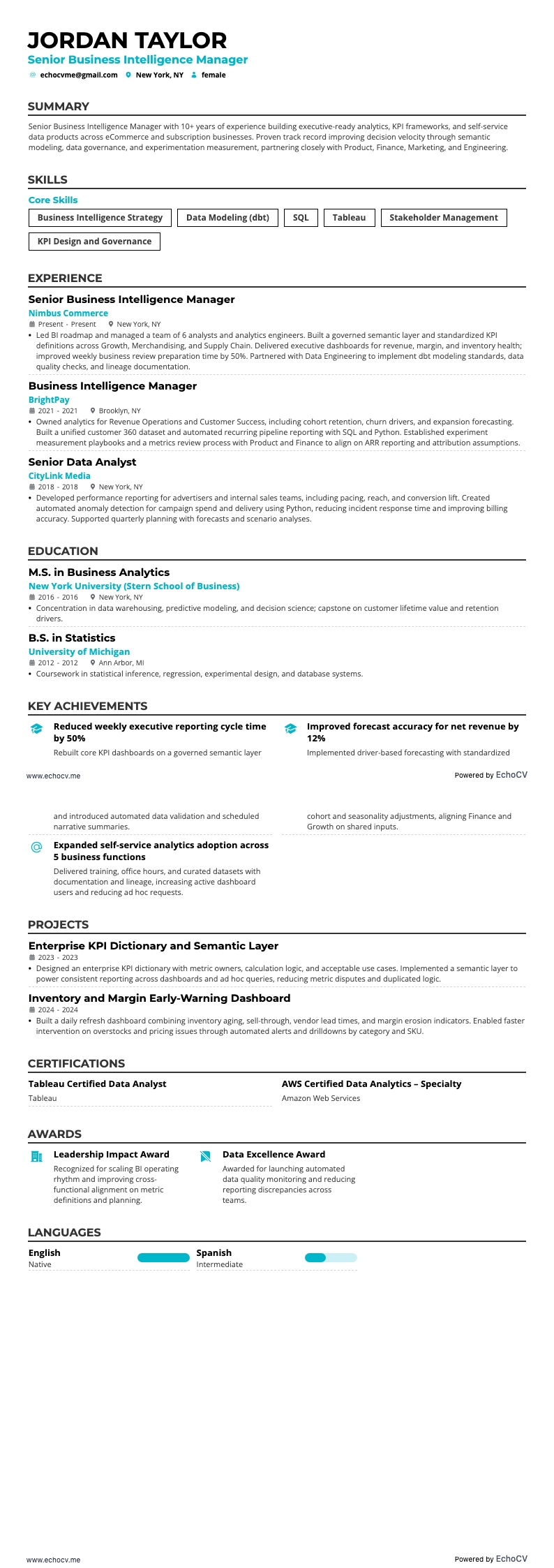 Xem trước đầy đủ Quản lý cấp cao về Business Intelligence