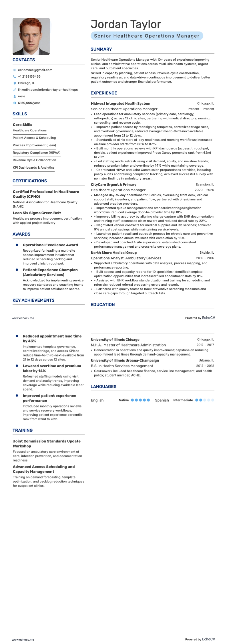 Leitender Manager Gesundheitsbetrieb