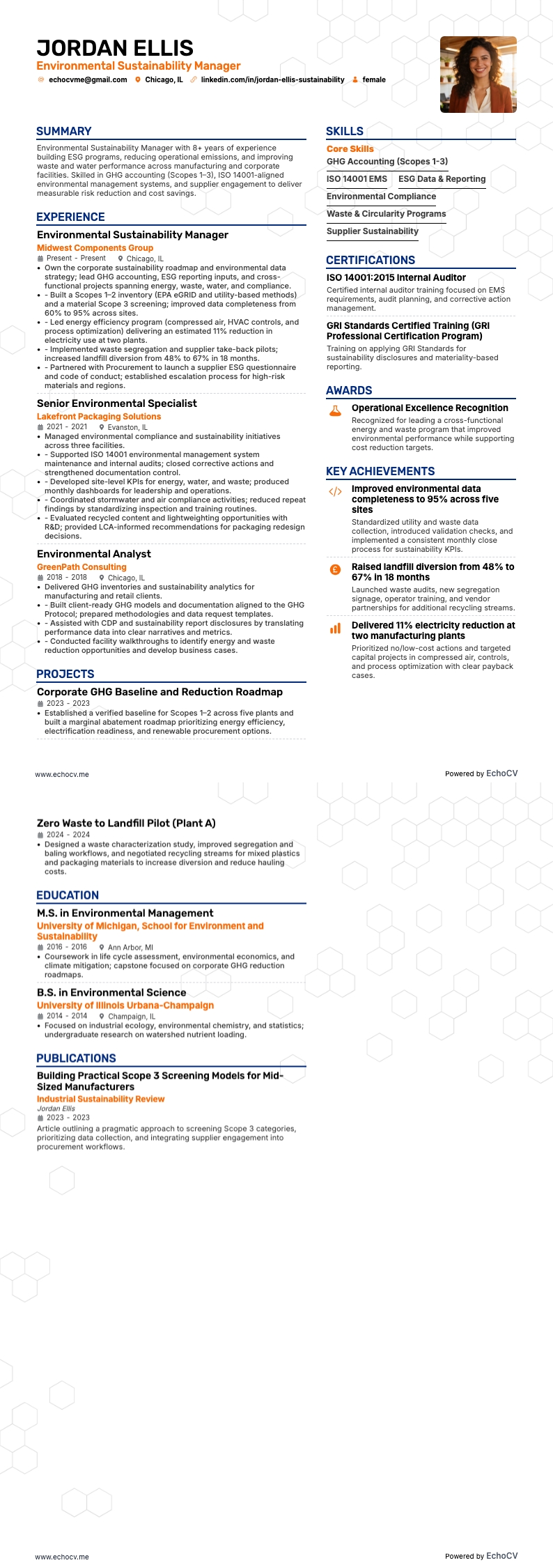 Responsable environnement resume example