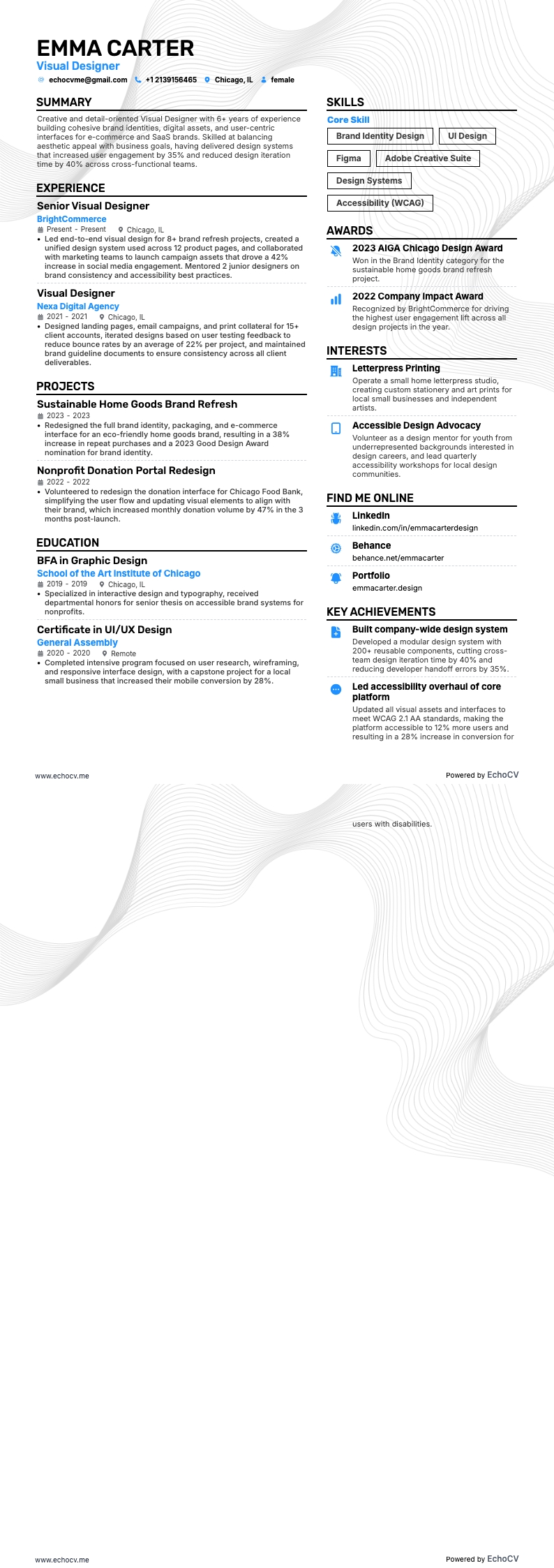 Visual Designer example resume
