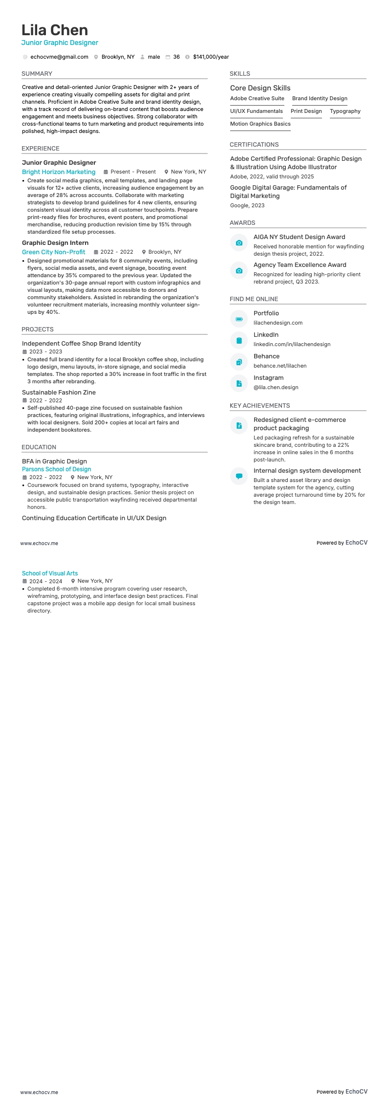 Junior Graphic Designer example resume