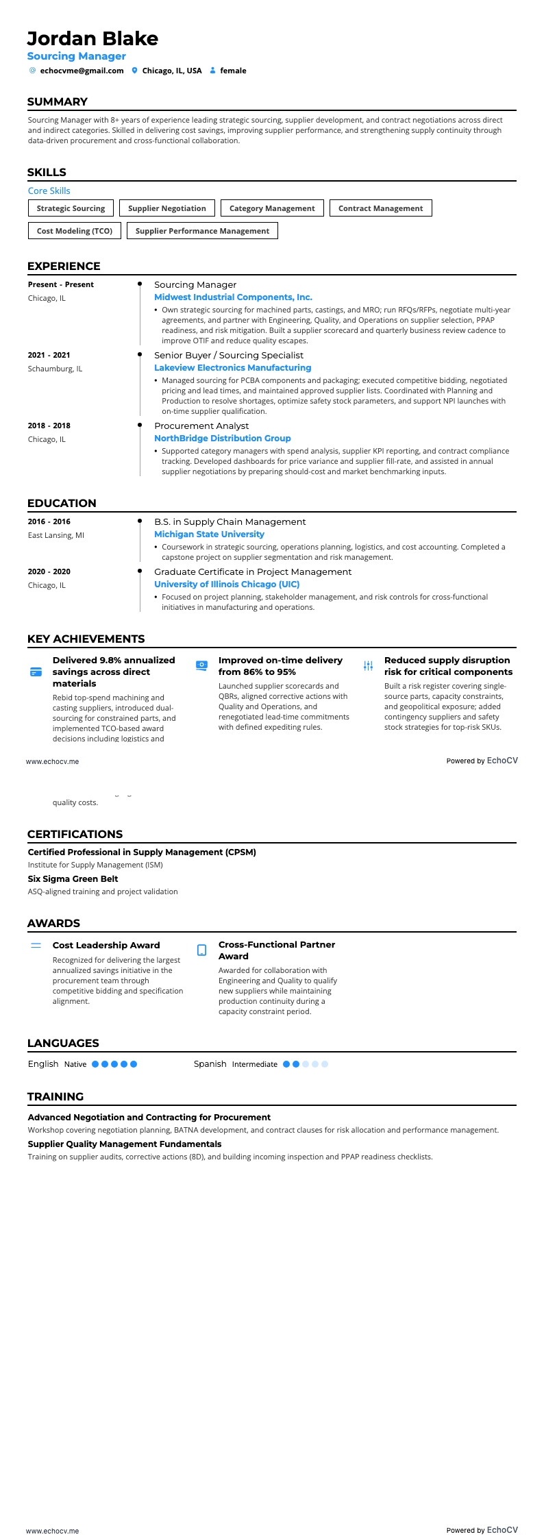 Sourcing-Manager resume example