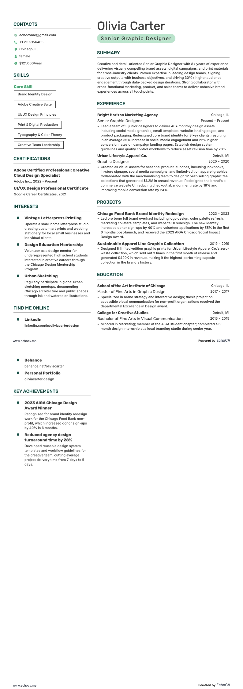 Senior Graphic Designer example resume