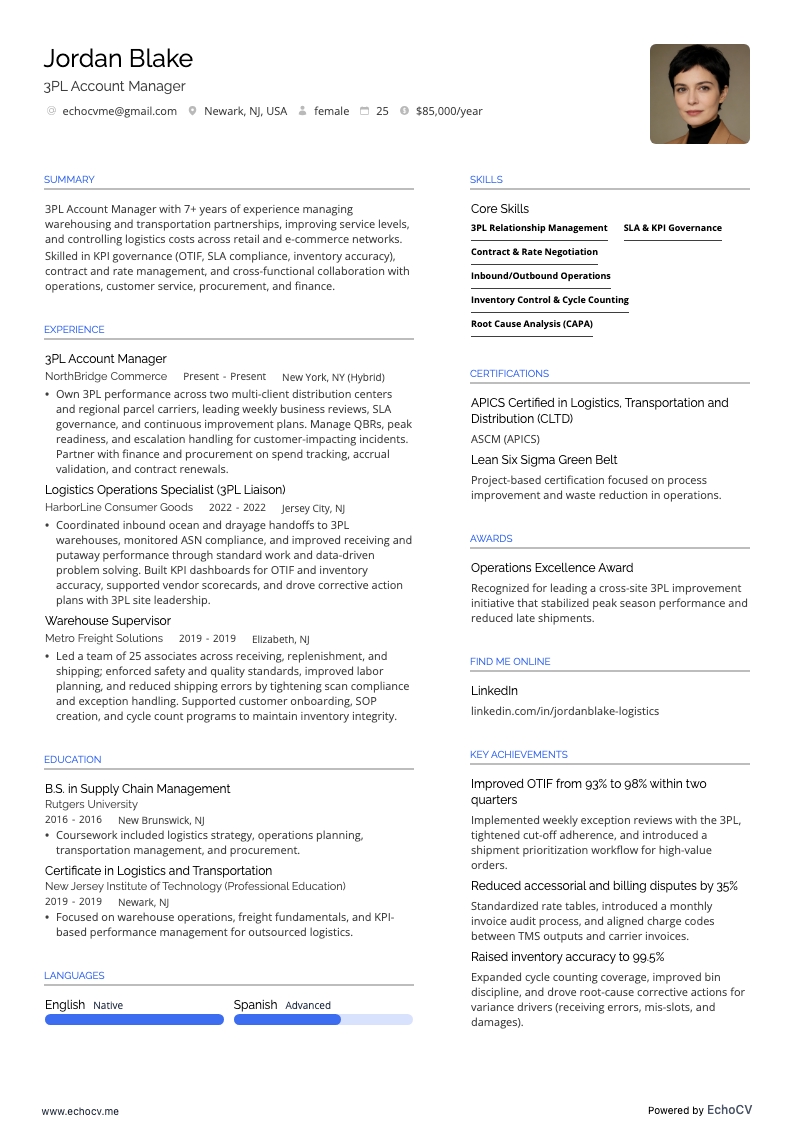 3PL-accountmanager resume example
