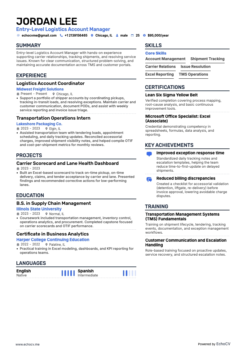 Junior accountmanager logistiek example resume