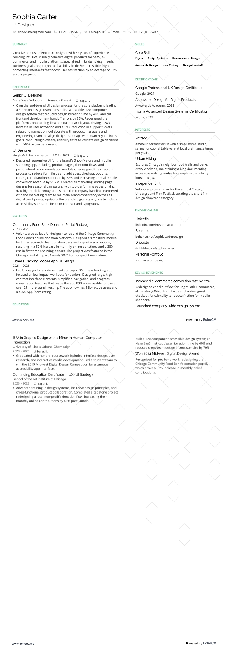 UX 設計師 resume example