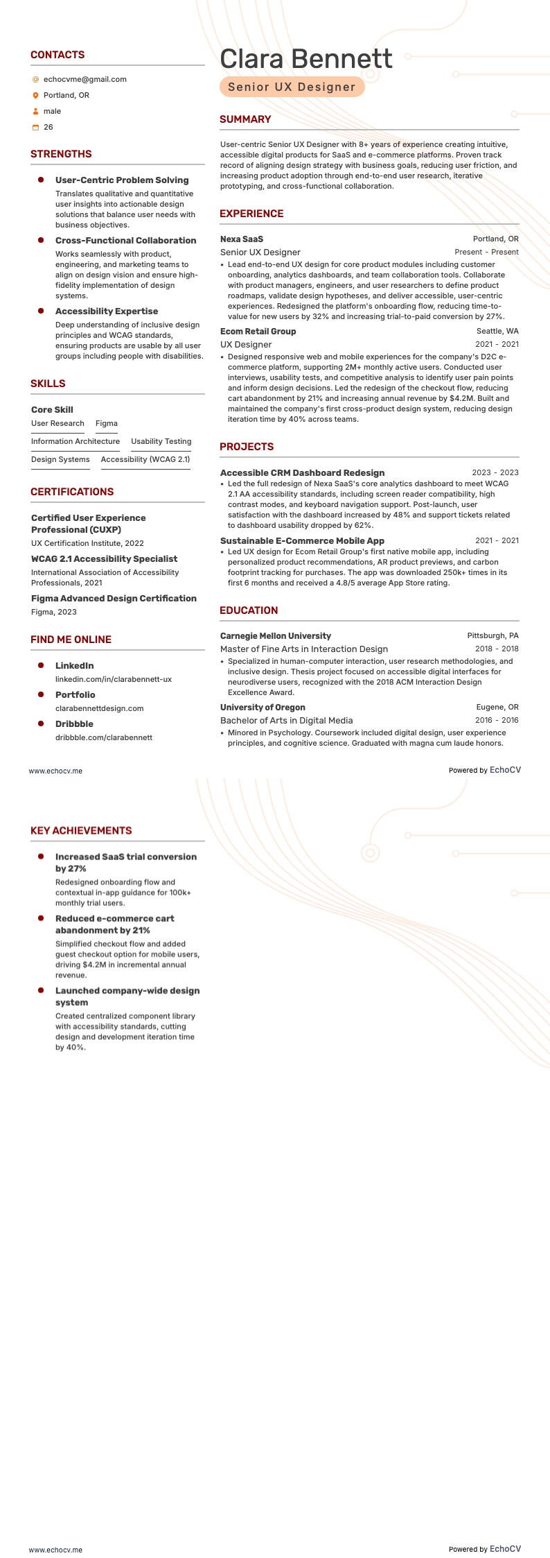 Senior UX-designer example resume