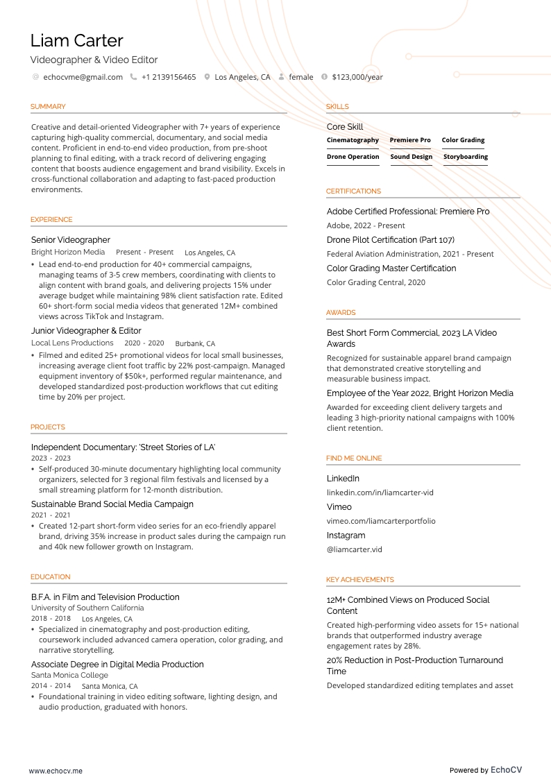 Video-editor resume example
