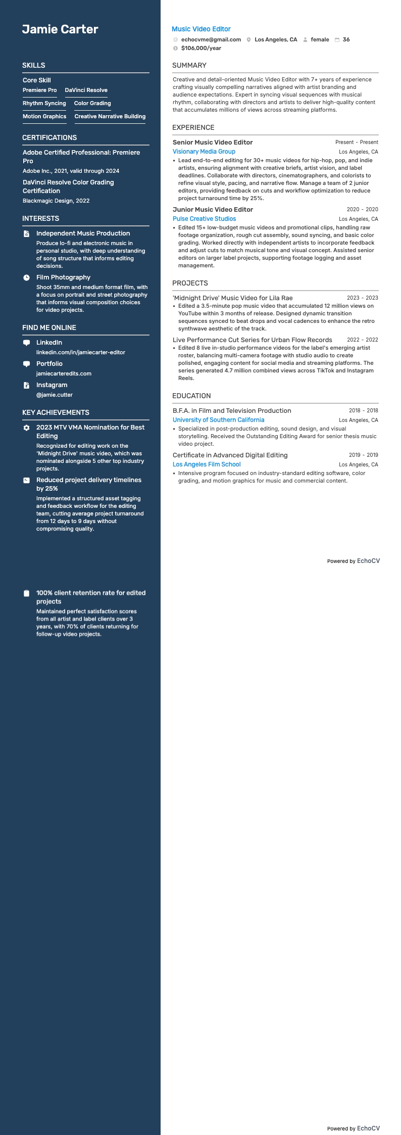 视频编辑 resume example