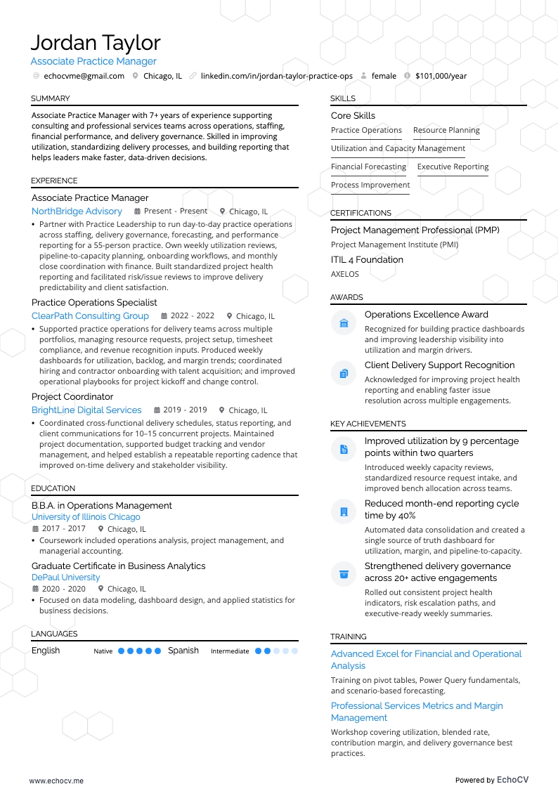 助理事務經理 example resume