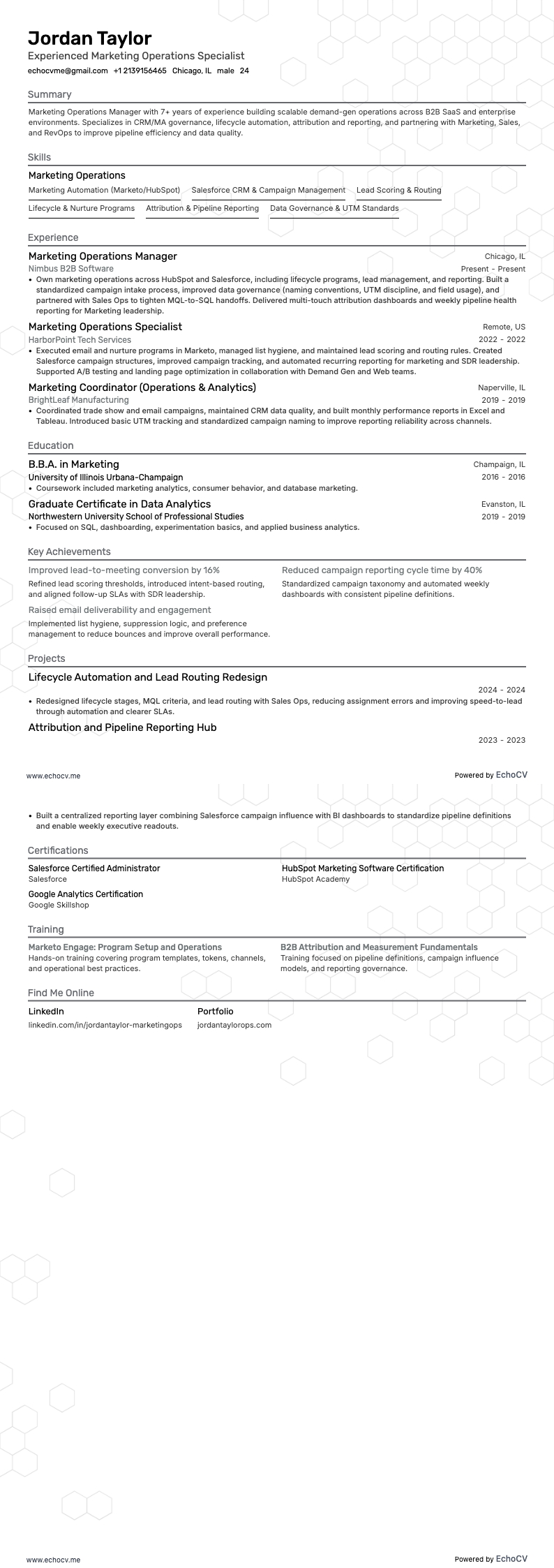 Experienced Marketing Operations Specialist full preview