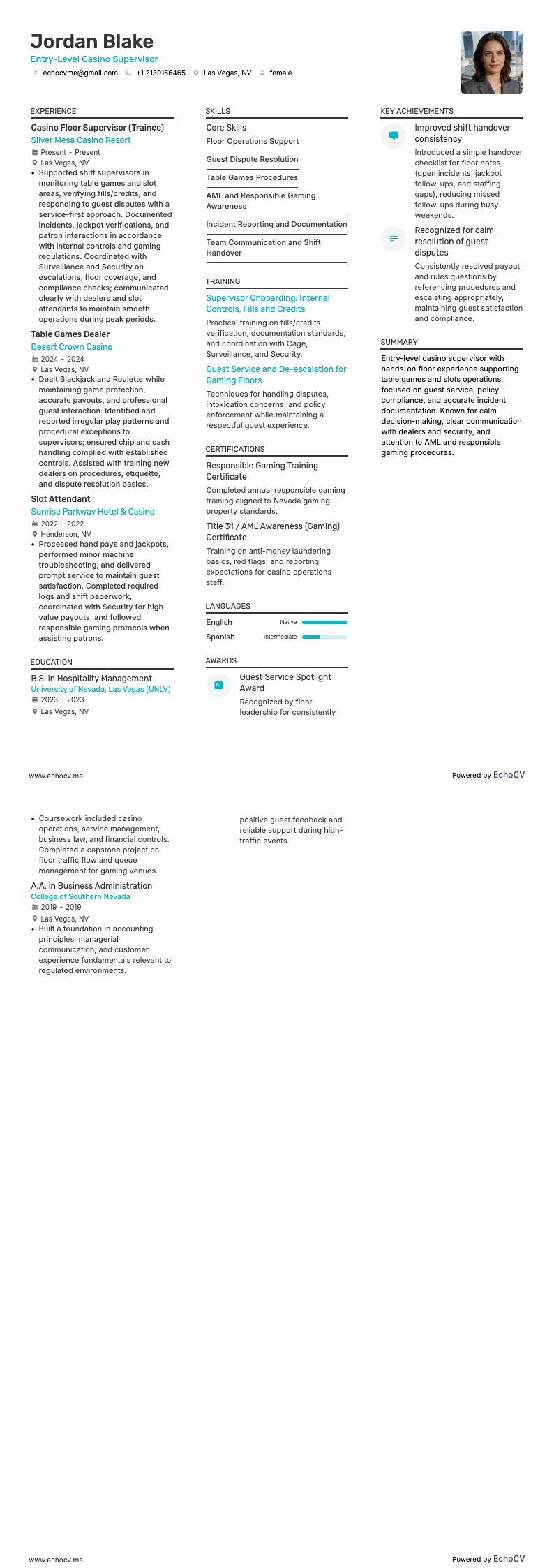 Prévia completa de Supervisor de cassino júnior