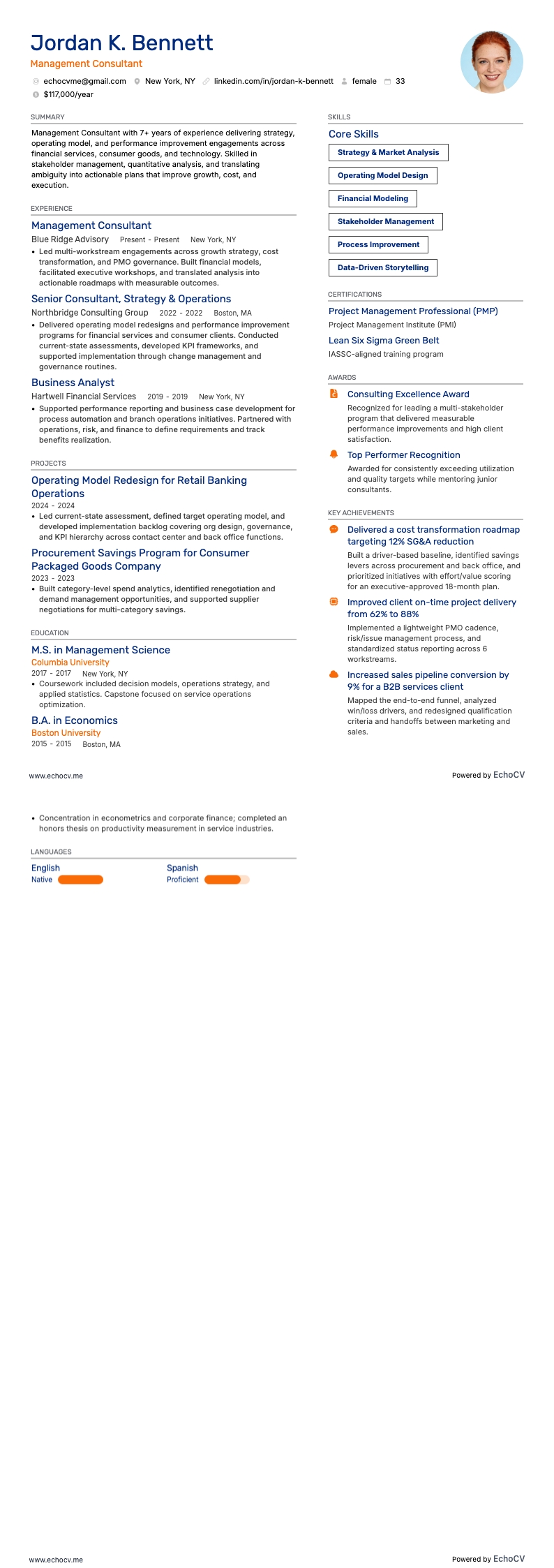 Consultor de gestão example resume