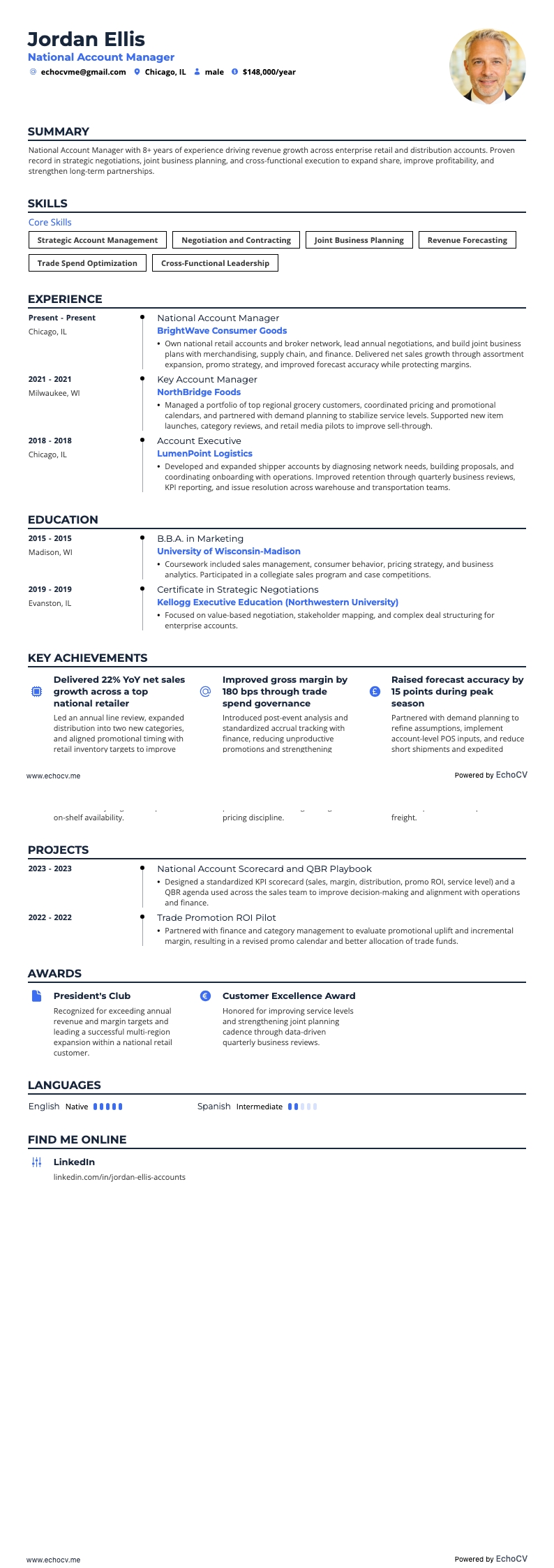Gerente de contas estratégicas resume example
