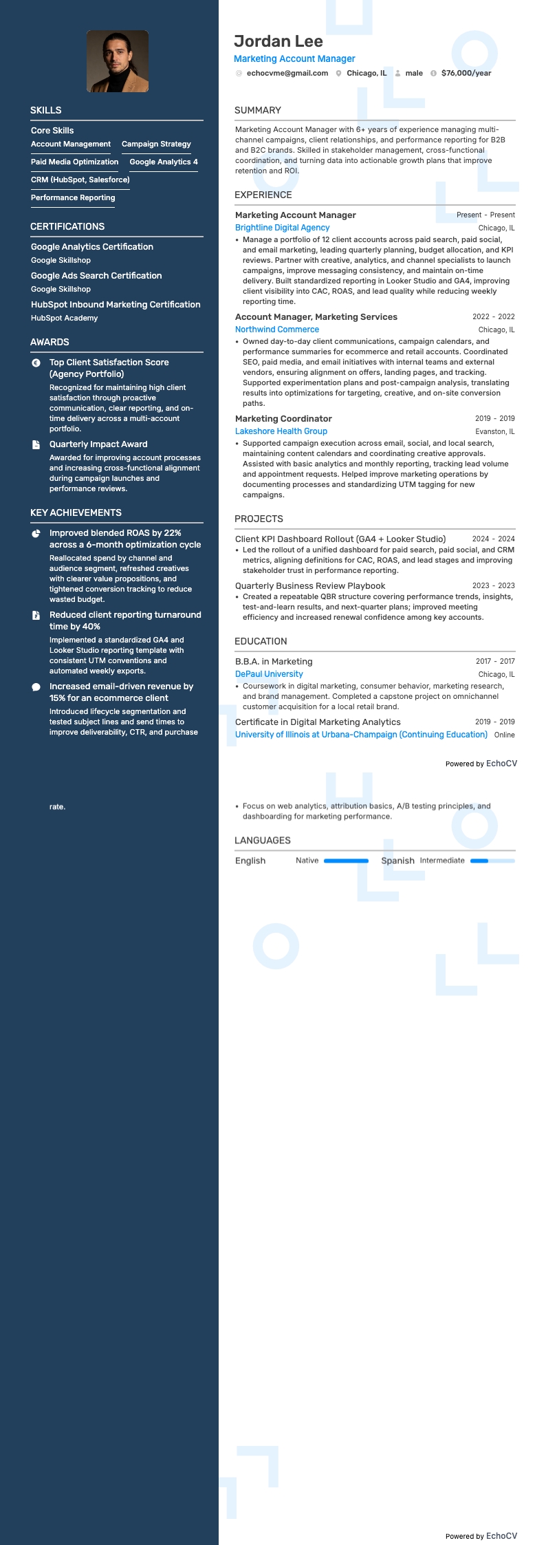 Marketing Account Manager example resume