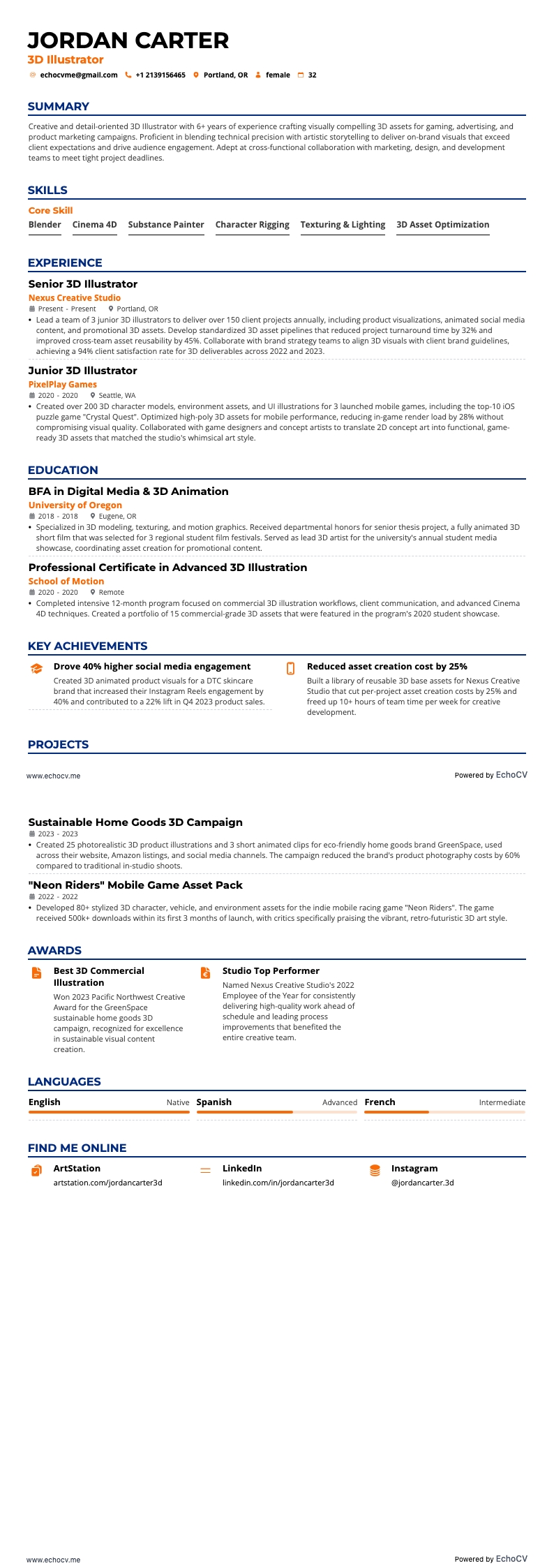 Illustrator resume example