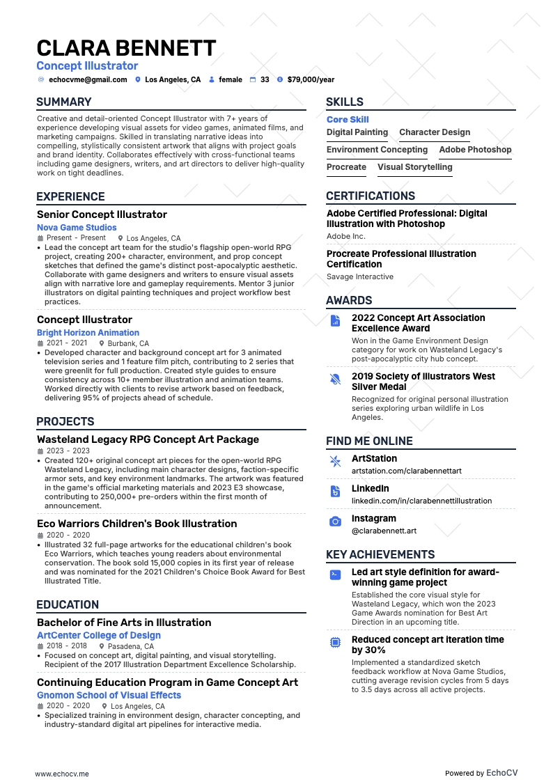 Concept Illustrator example resume