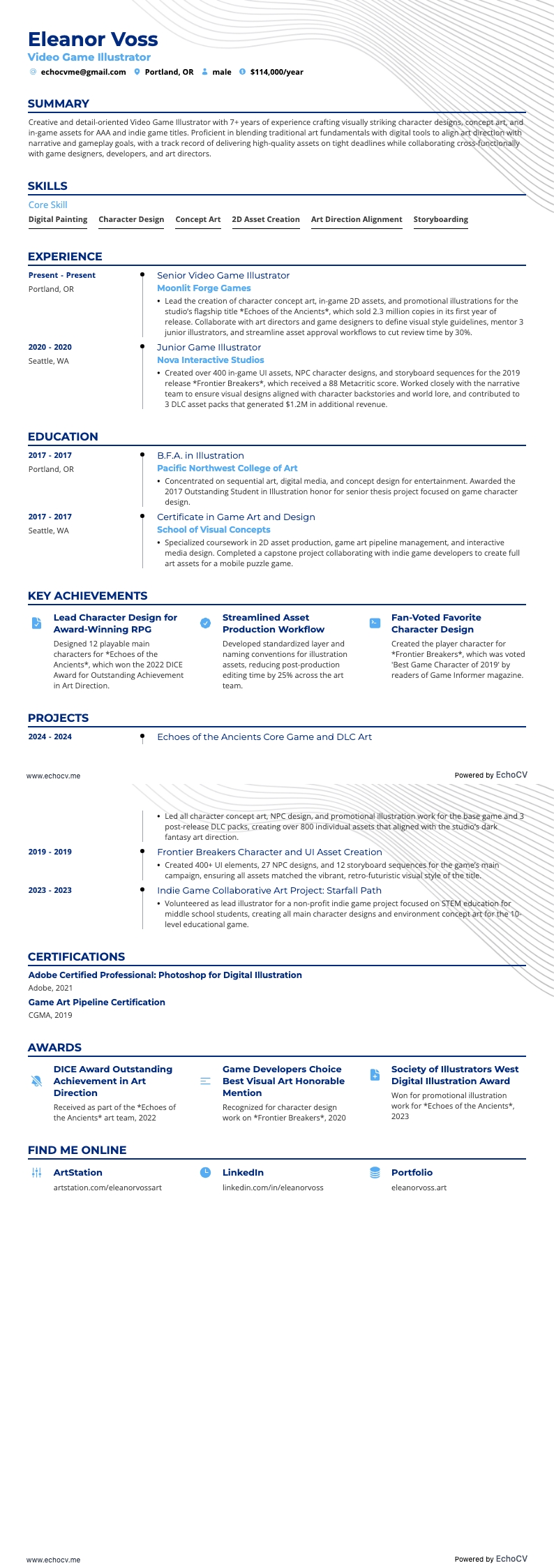 Video Game Illustrator example resume