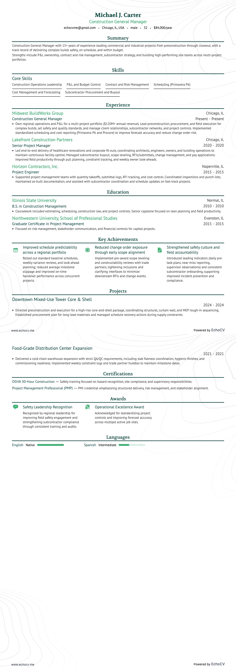 General Manager Bau example resume