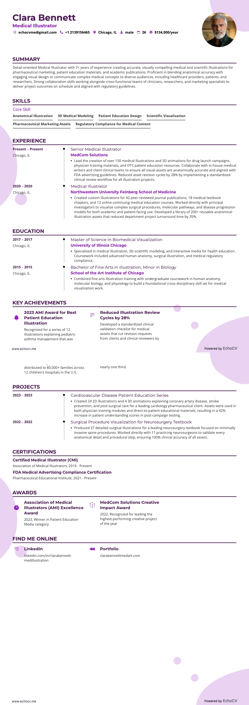 Medical Illustrator example resume