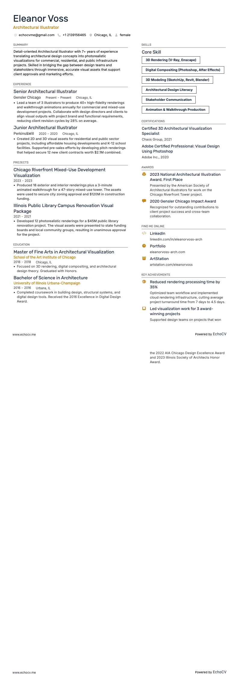 Architectural Illustrator example resume