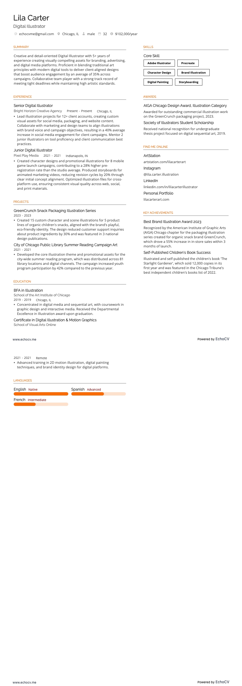 Digital Illustrator example resume