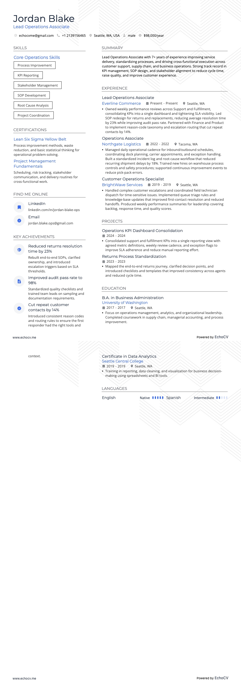 Vista previa completa de Asociado principal de operaciones