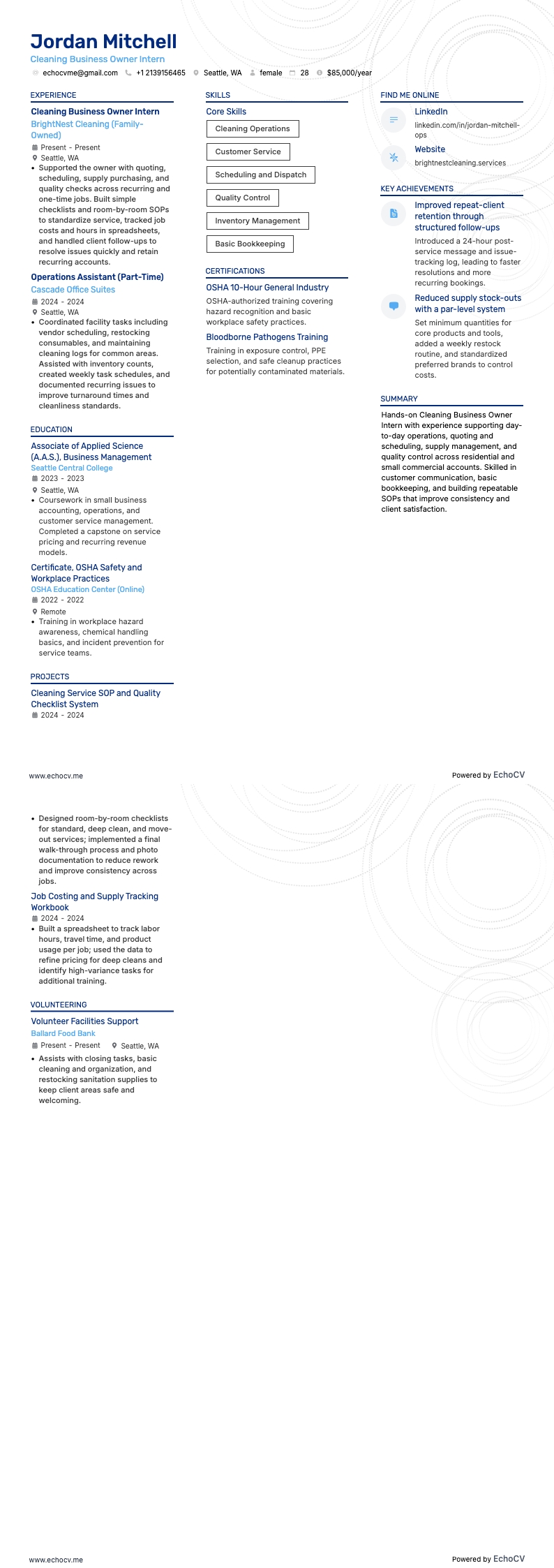 Estagiário proprietário de empresa de limpeza