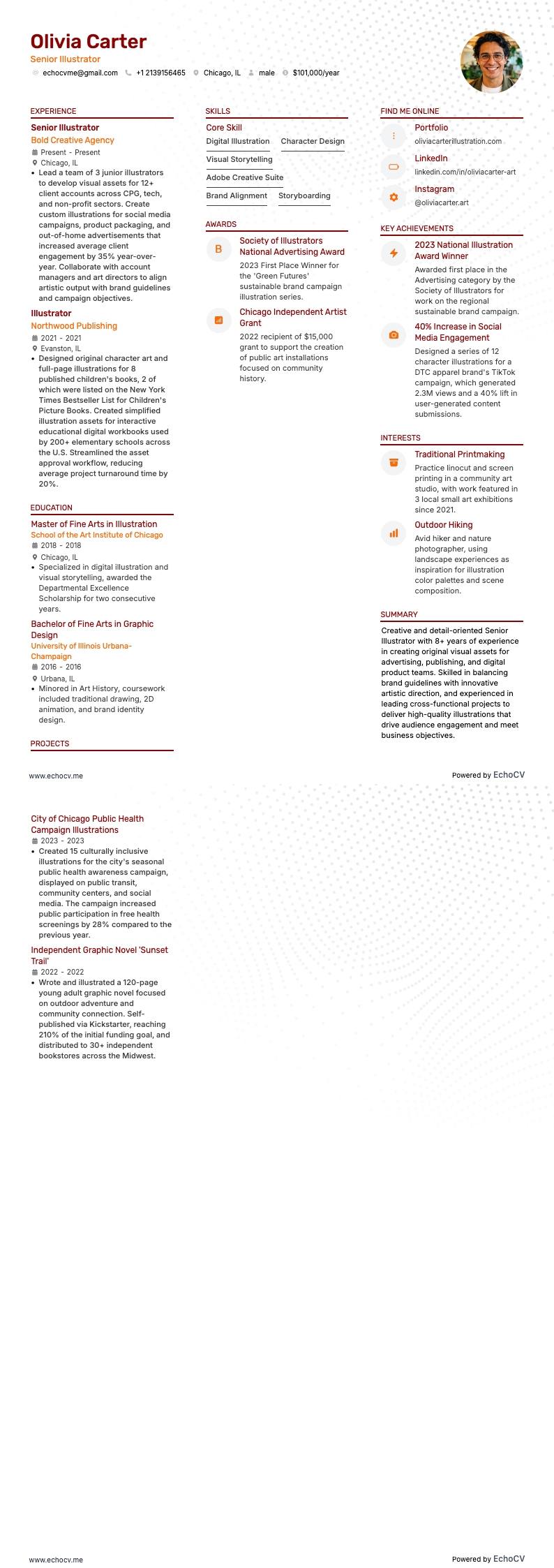 Senior Illustrator example resume