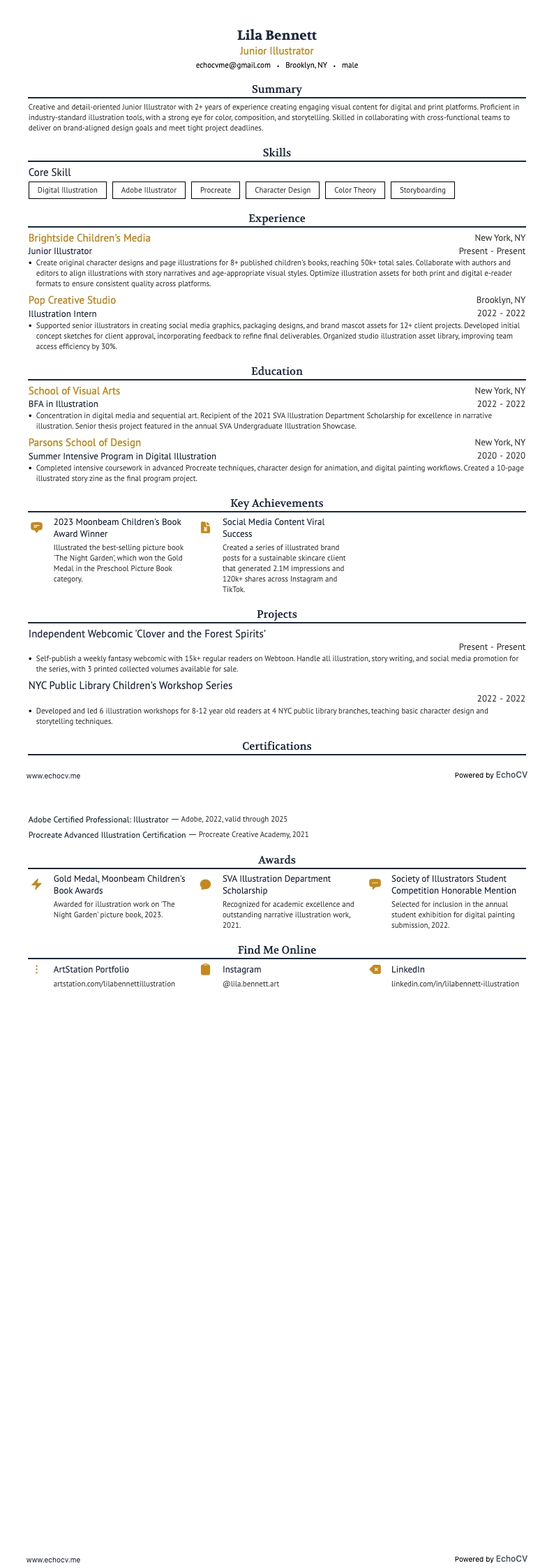 Junior Illustrator example resume