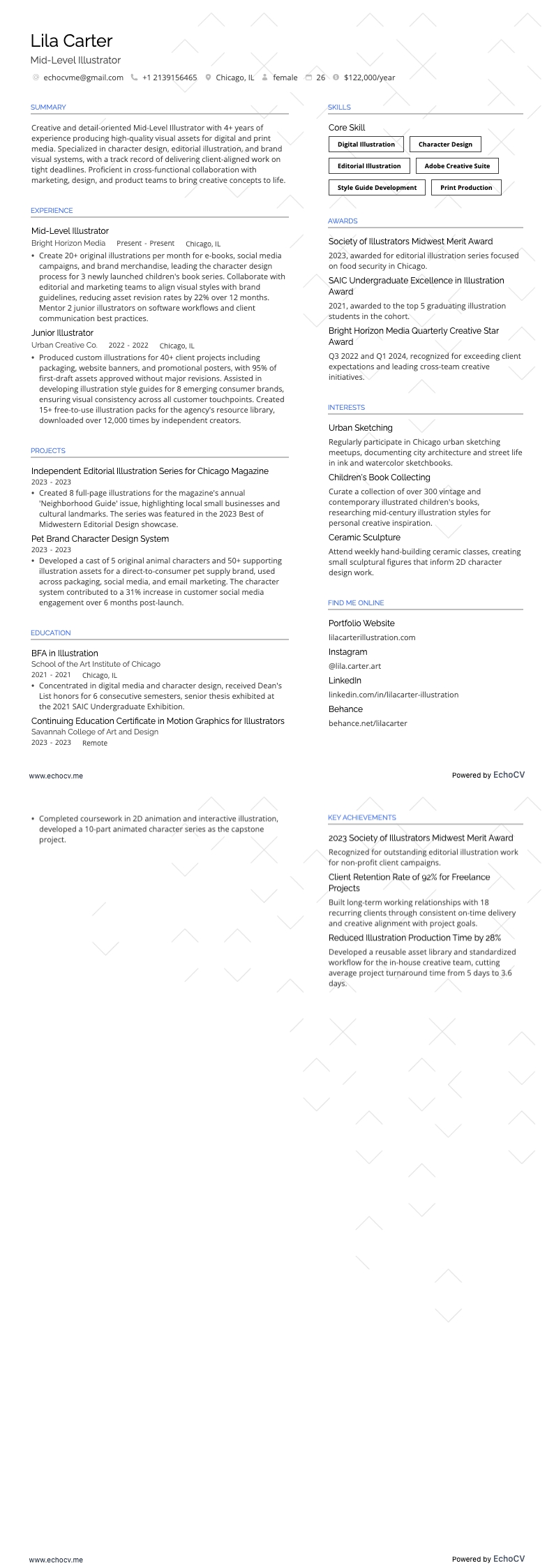 Mid-Level Illustrator example resume